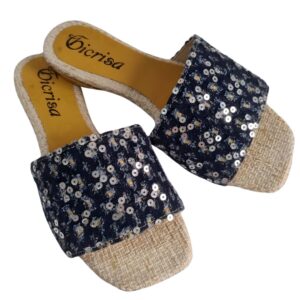 Sandalias planas negras con lentejuelas